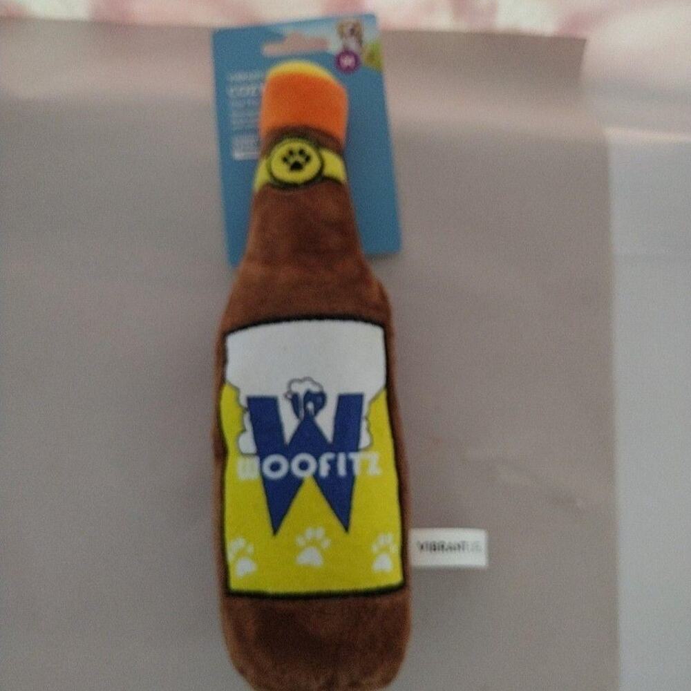 Vibrant Life Cozy Buddy Woofitz Bottle Dog Toy Medium Squeaker Crinkle New
